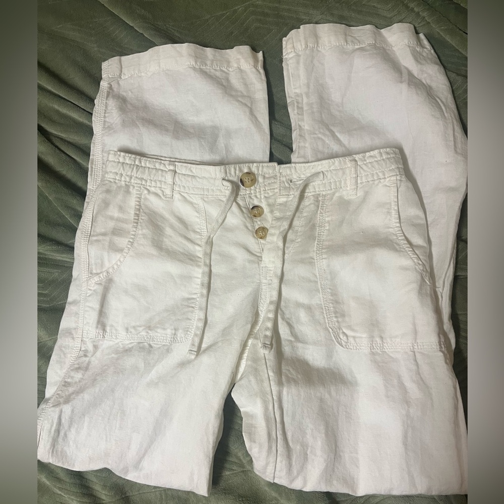 GAP White Linen/cotton Drawstring Pants